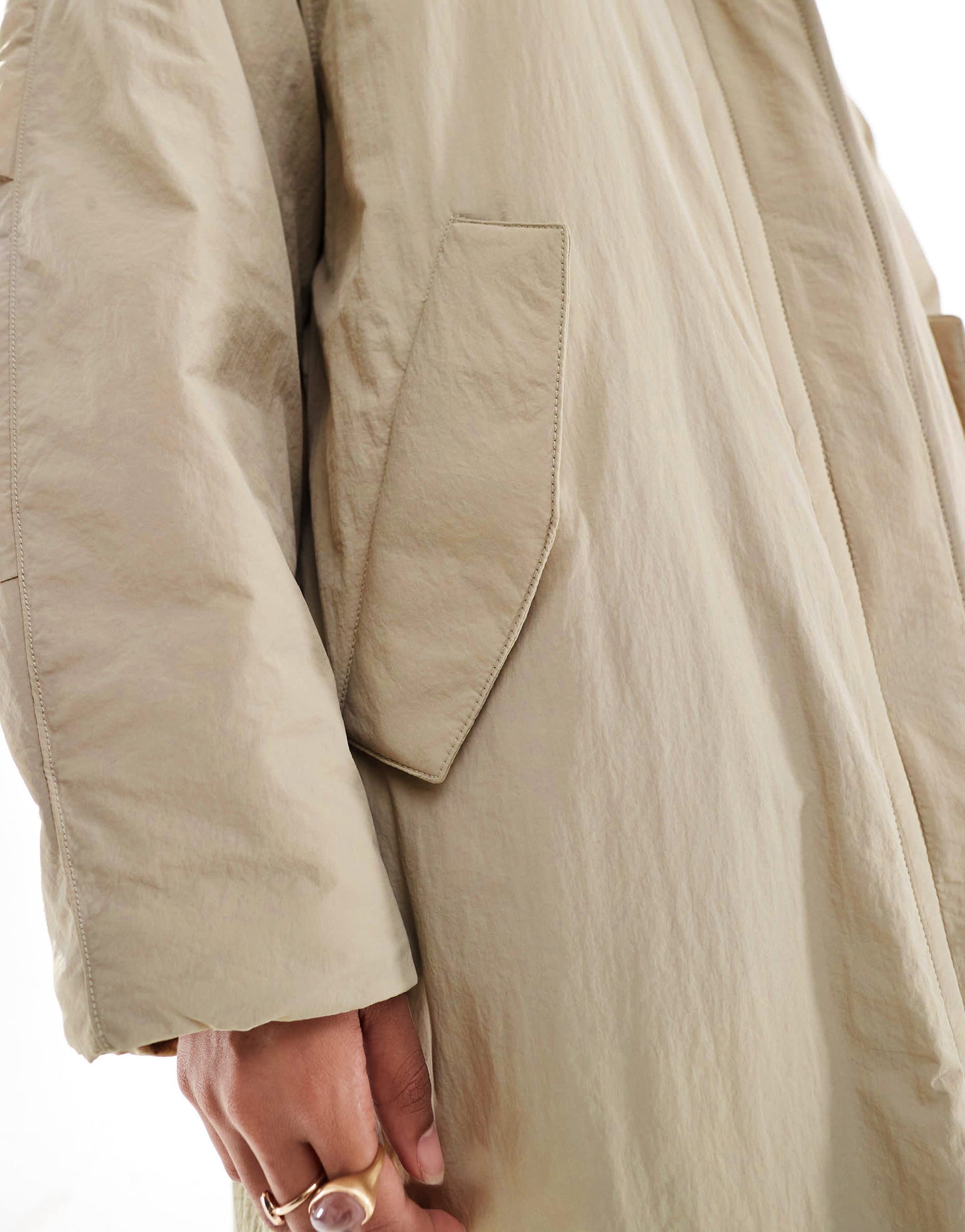 ASOS DESIGN clean longline puffer coat with hood in ice grey