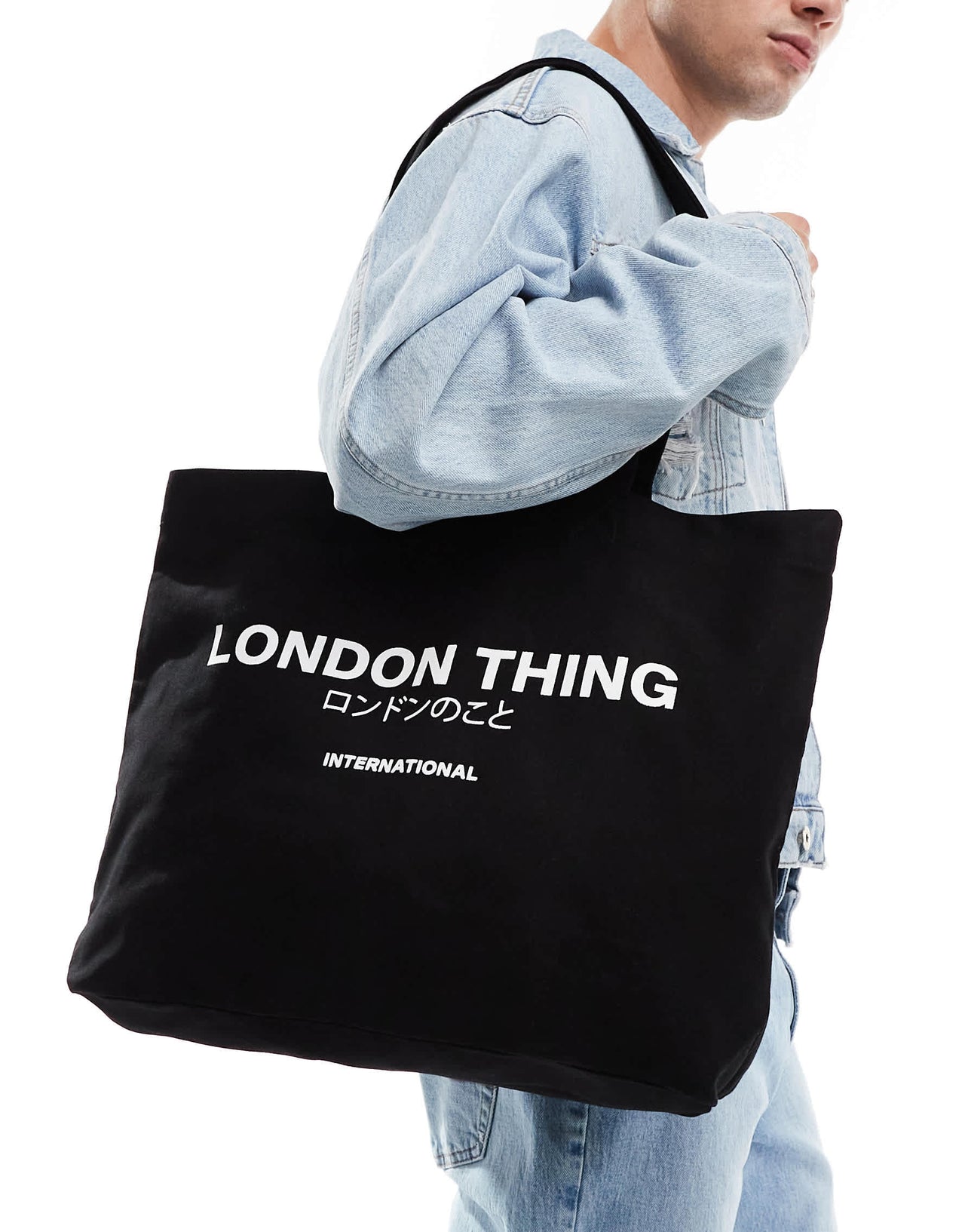 ASOS DESIGN heavyweight tote with London graphic in black