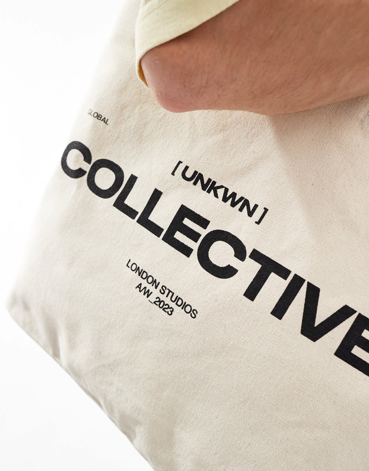 ASOS DESIGN heavyweight cotton tote bag with collective graphic in ecru