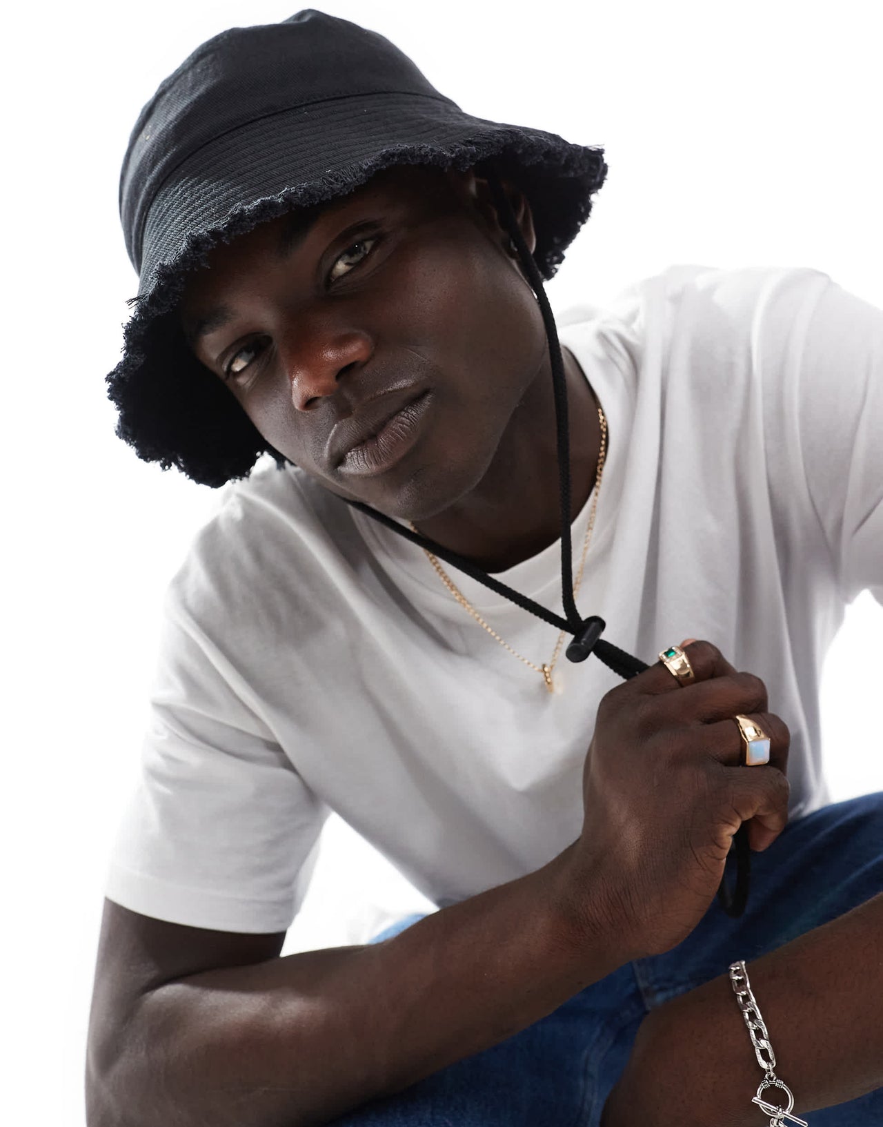 ASOS DESIGN cotton safari bucket hat with frayed edge in black