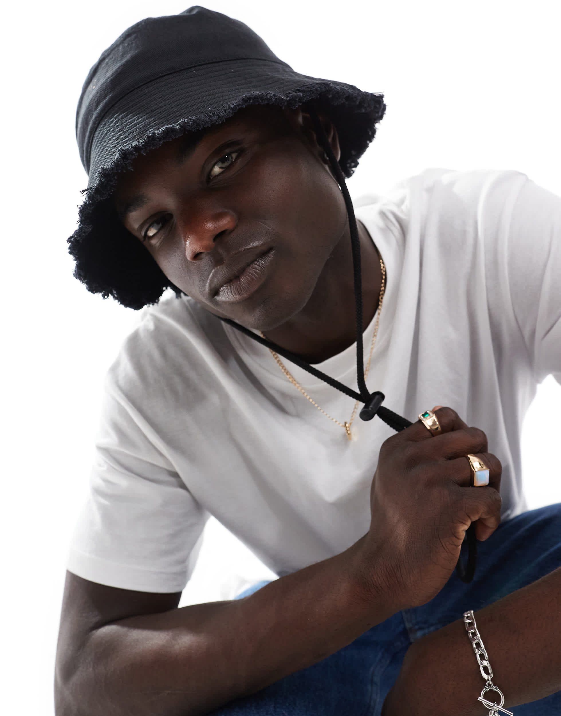 ASOS DESIGN cotton safari bucket hat with frayed edge in black