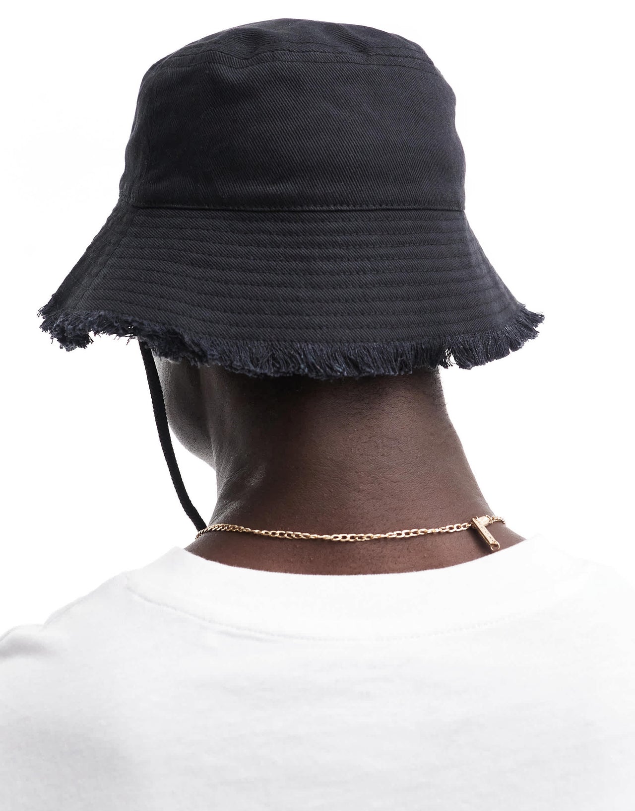 ASOS DESIGN cotton safari bucket hat with frayed edge in black