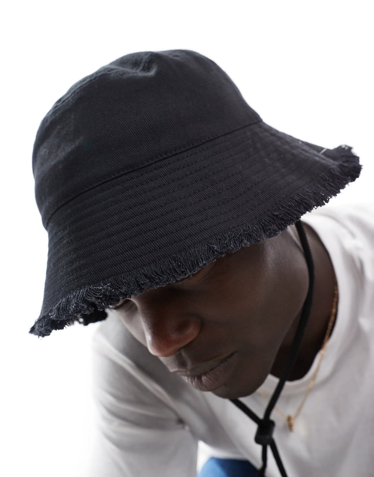 ASOS DESIGN cotton safari bucket hat with frayed edge in black
