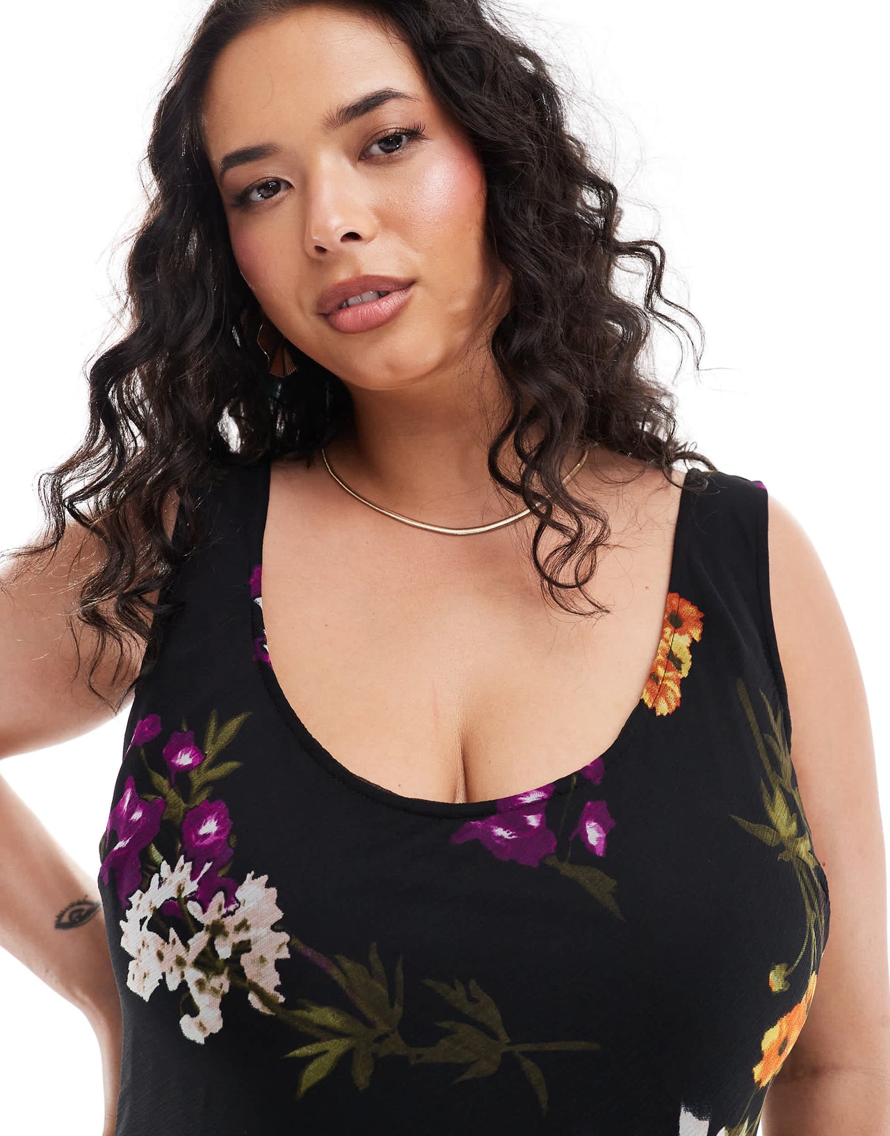 ASOS DESIGN Curve chiffon scoop neck midi slip dress in dark floral print