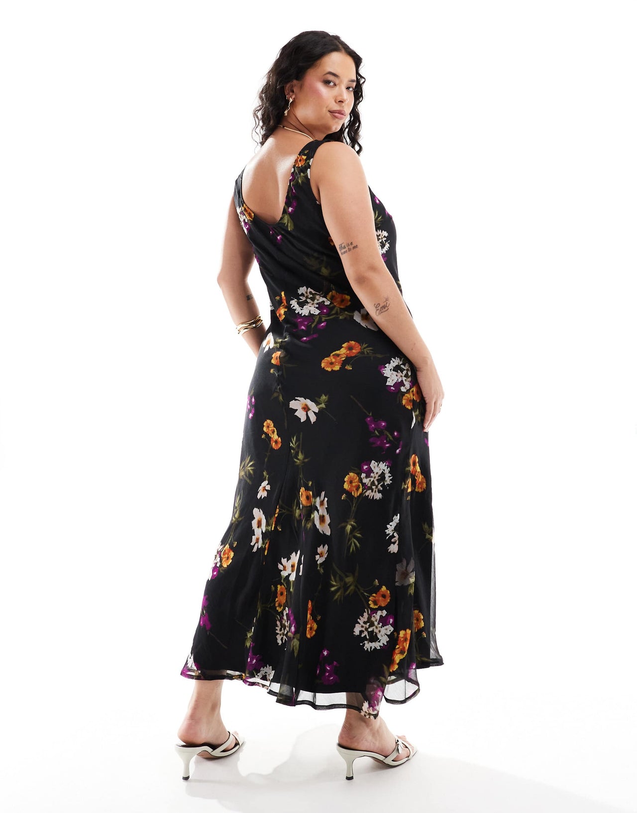 ASOS DESIGN Curve chiffon scoop neck midi slip dress in dark floral print