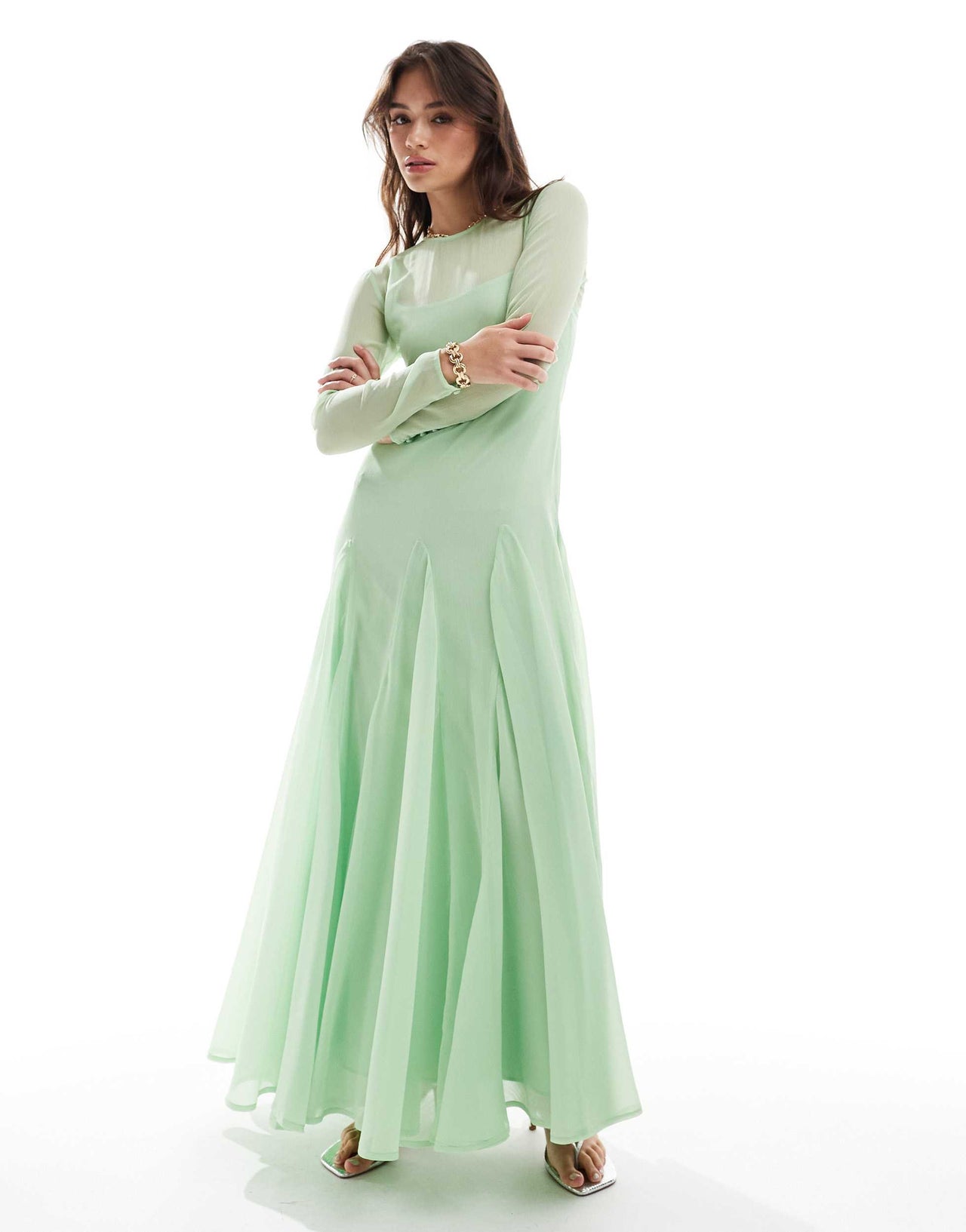 ASOS DESIGN sheer chiffon midaxi tent dress in sage green