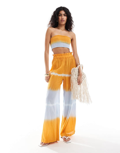 Wednesday's Girl tie dye wide leg beach trousers in multi