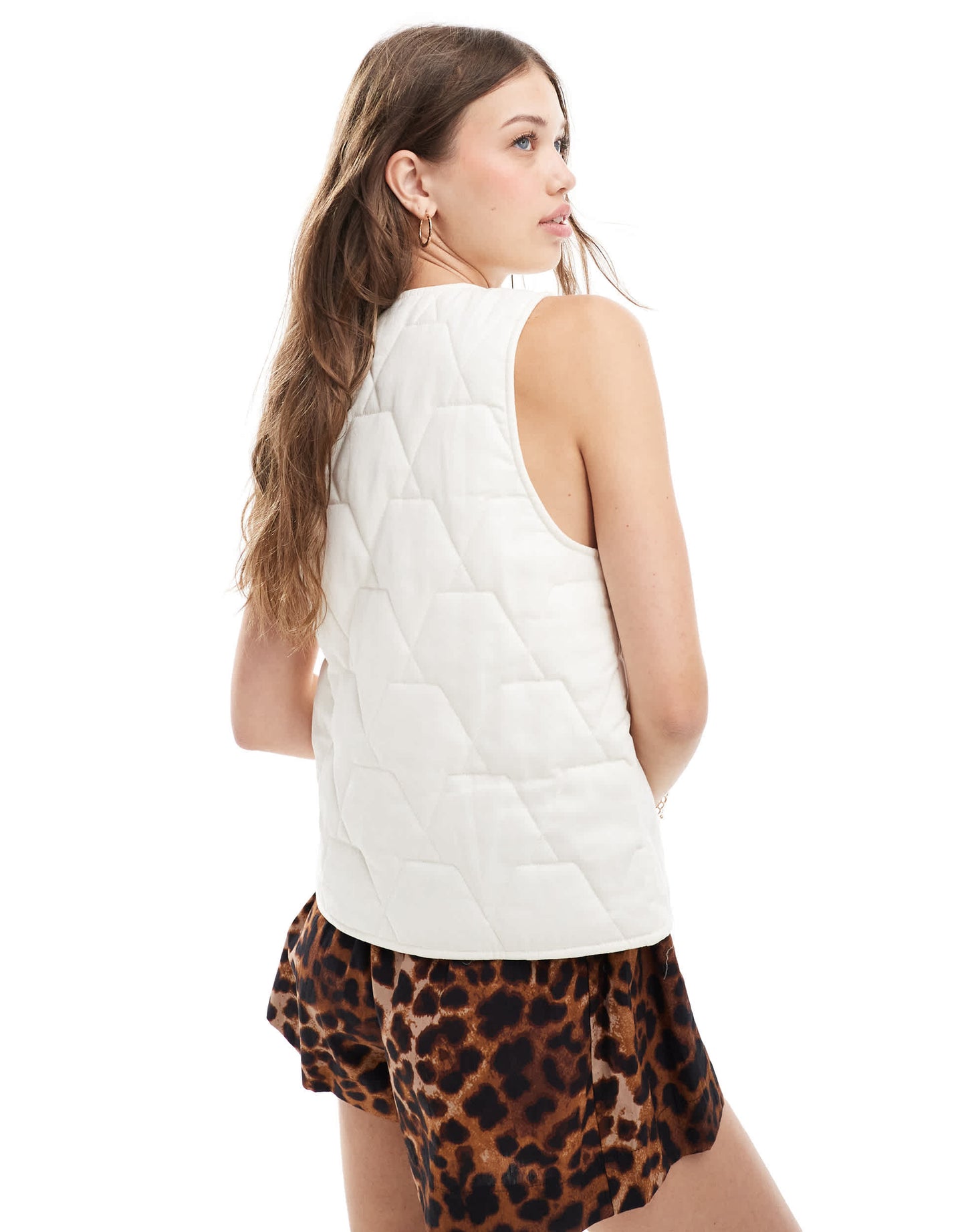 ASOS DESIGN quilted tie front vest in cream
