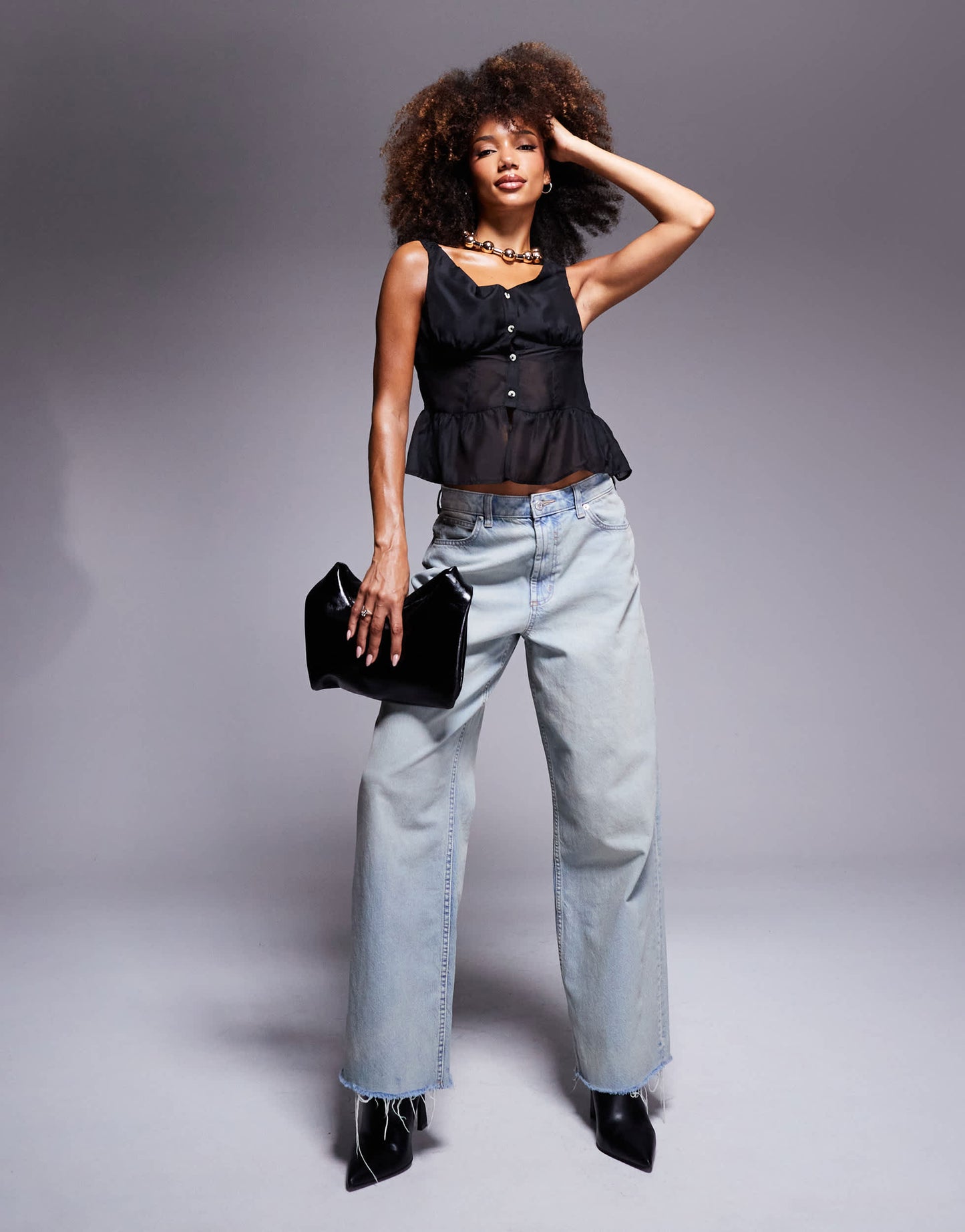 ASOS DESIGN off shoulder button front peplum top in black