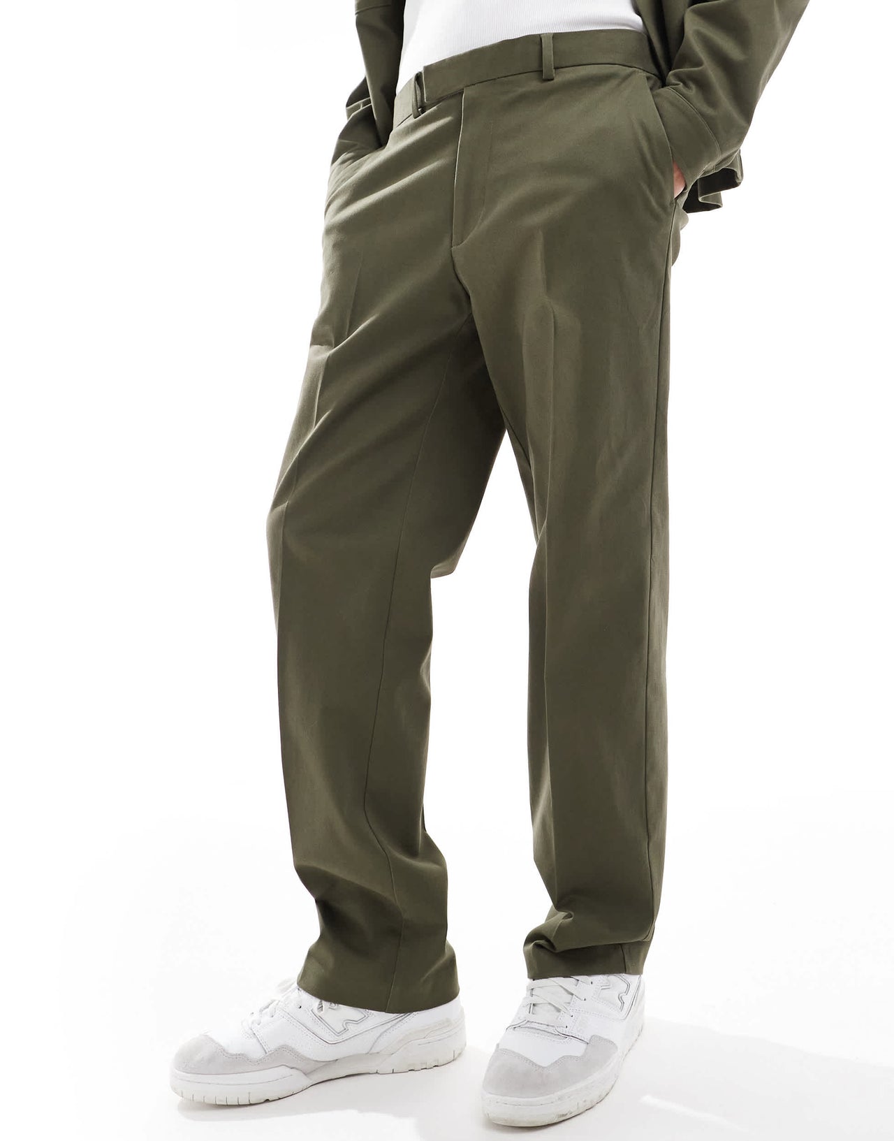 ASOS DESIGN smart co-ord straight leg trousers in khaki with elasticated waist