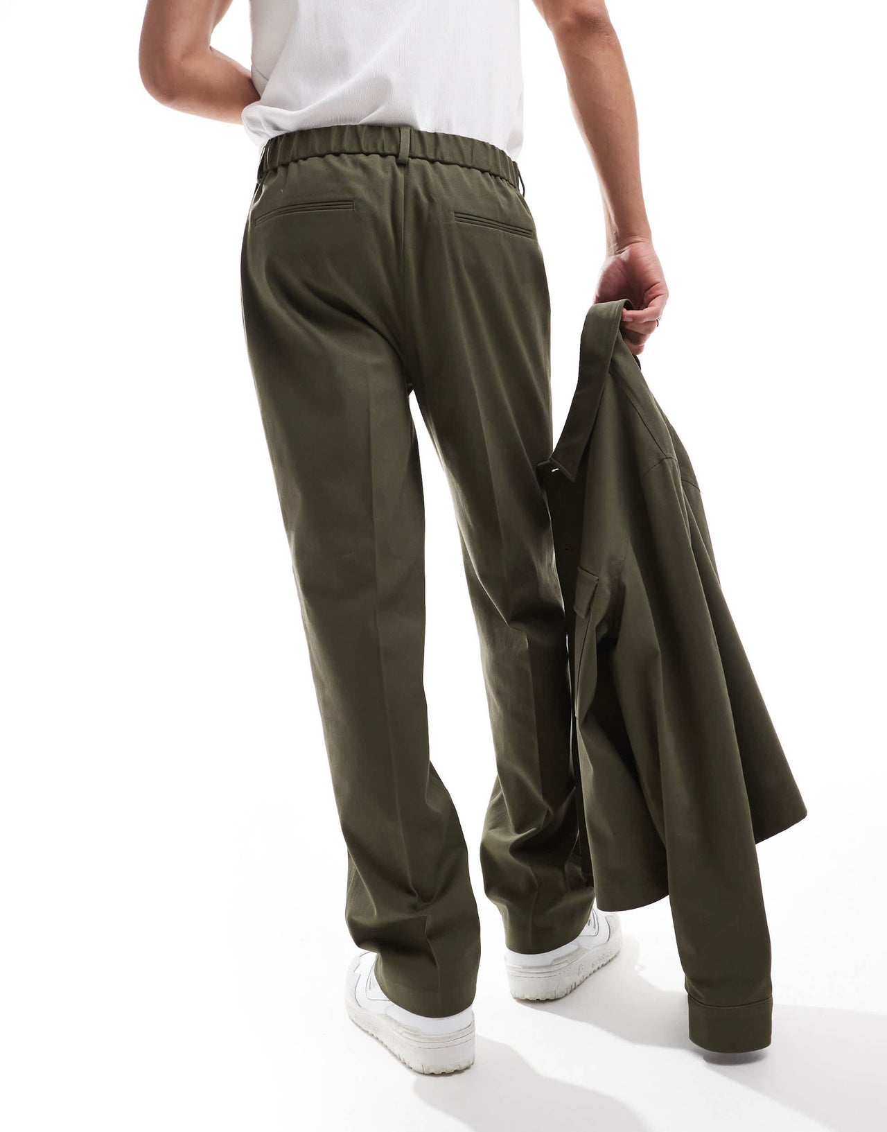 ASOS DESIGN smart co-ord straight leg trousers in khaki with elasticated waist