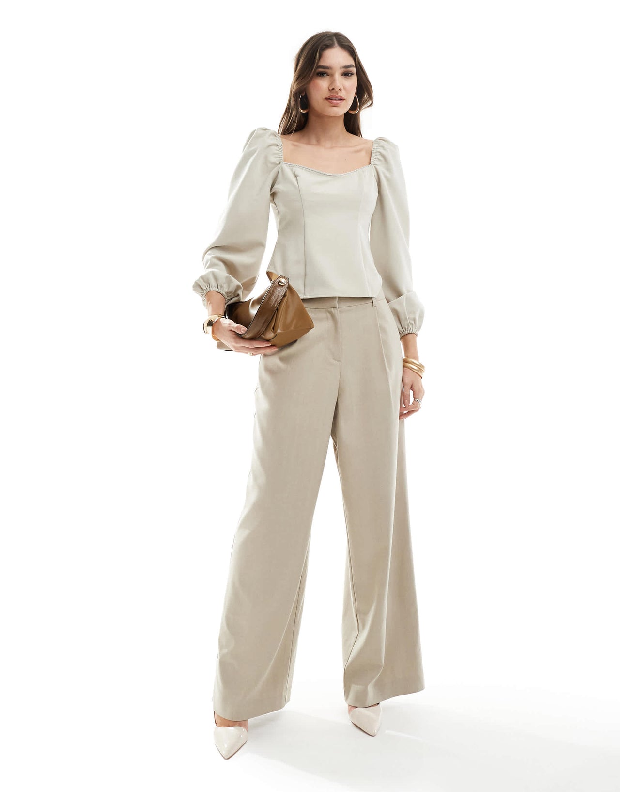 Pretty Lavish embellished corset top in stone