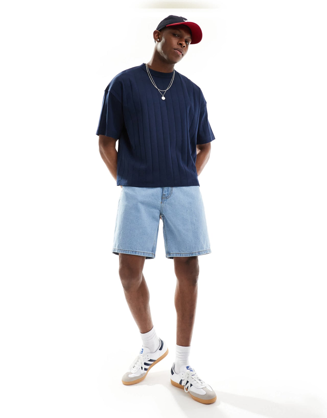 ASOS DESIGN oversized boxy textured rib t-shirt in navy