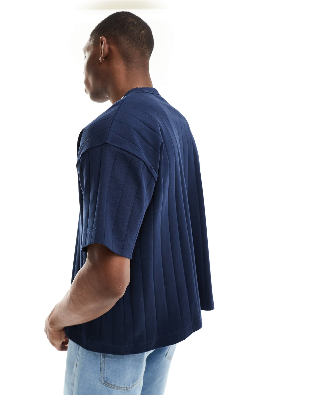 ASOS DESIGN oversized boxy textured rib t-shirt in navy