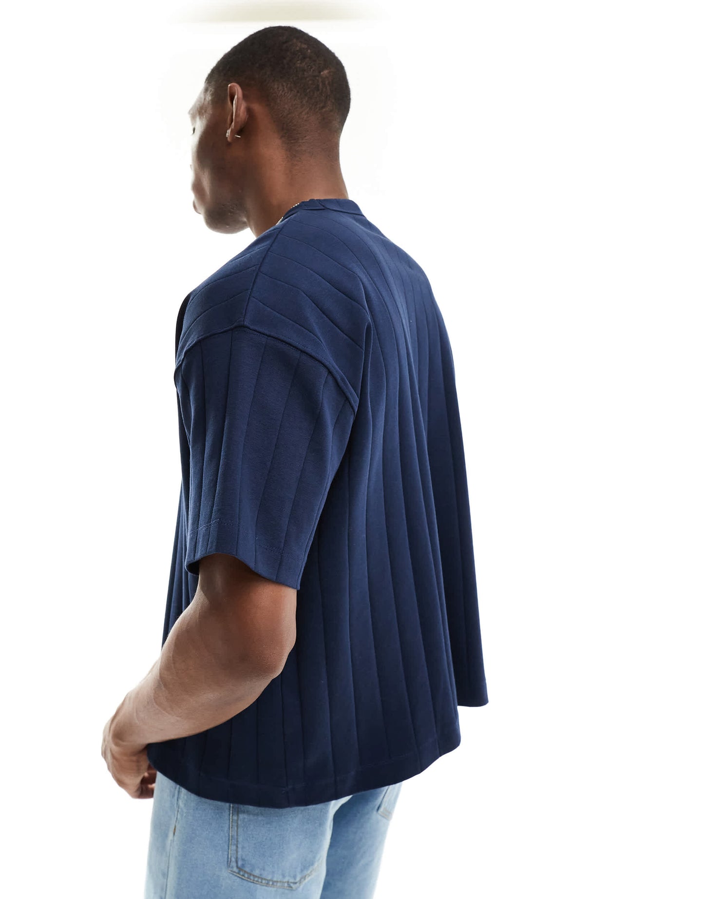 ASOS DESIGN oversized boxy textured rib t-shirt in navy
