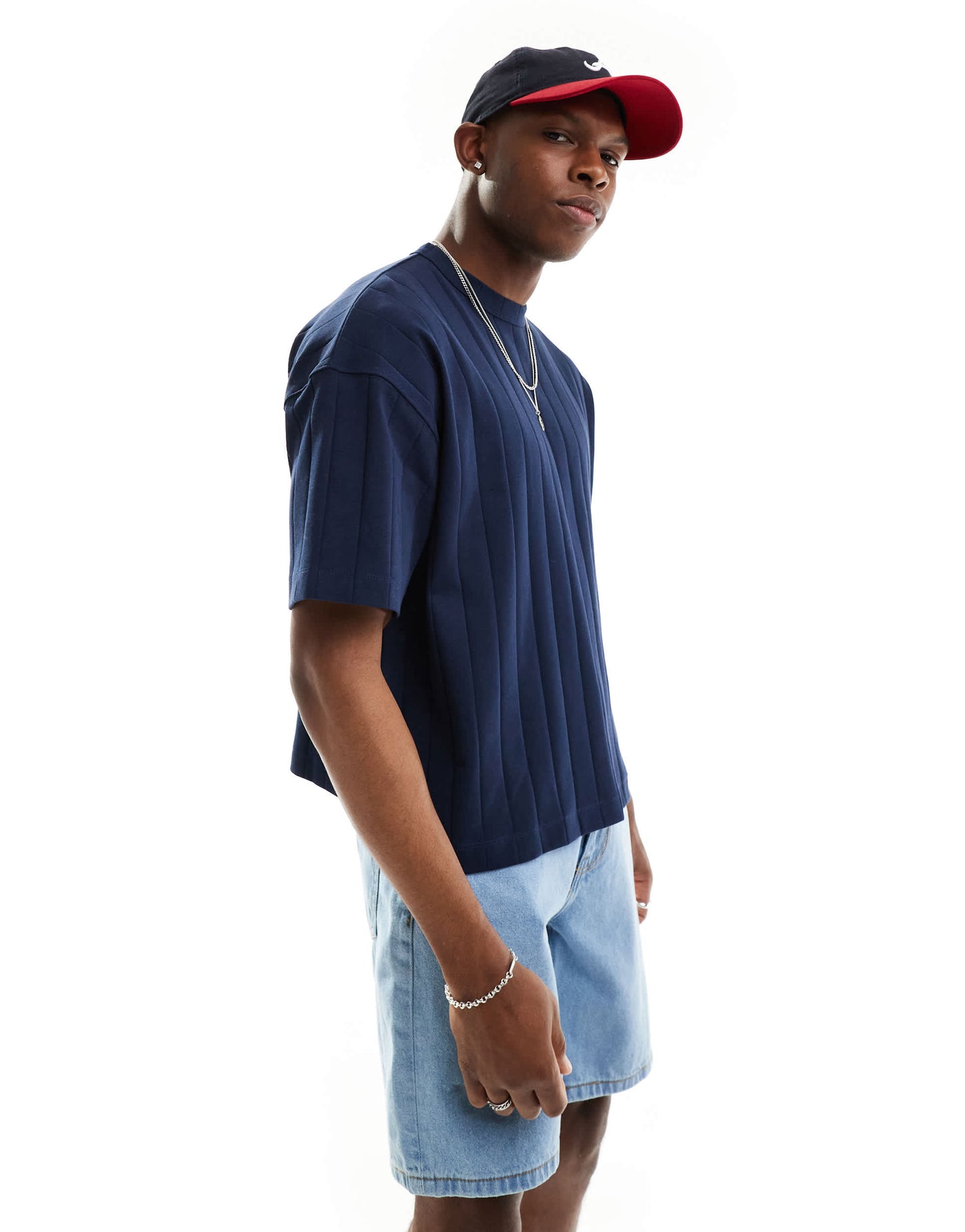 ASOS DESIGN oversized boxy textured rib t-shirt in navy