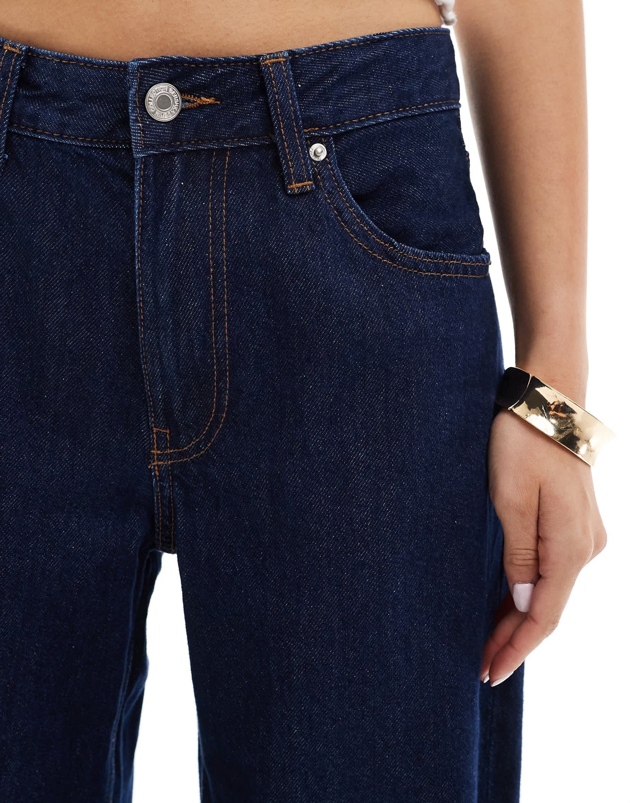 Bershka high waisted wide leg jeans in authentic indigo wash