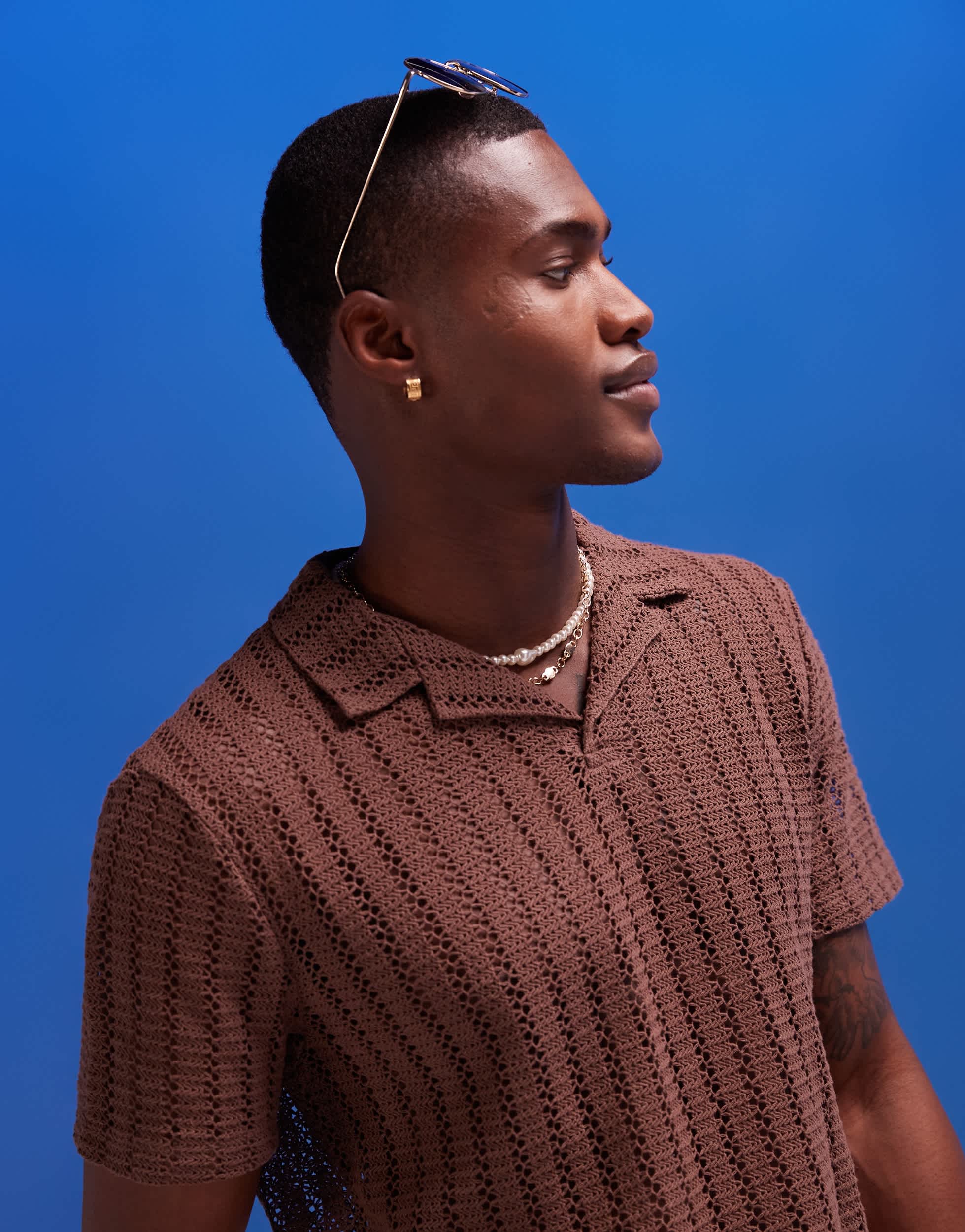 ASOS DESIGN polo in brown crochet fabric