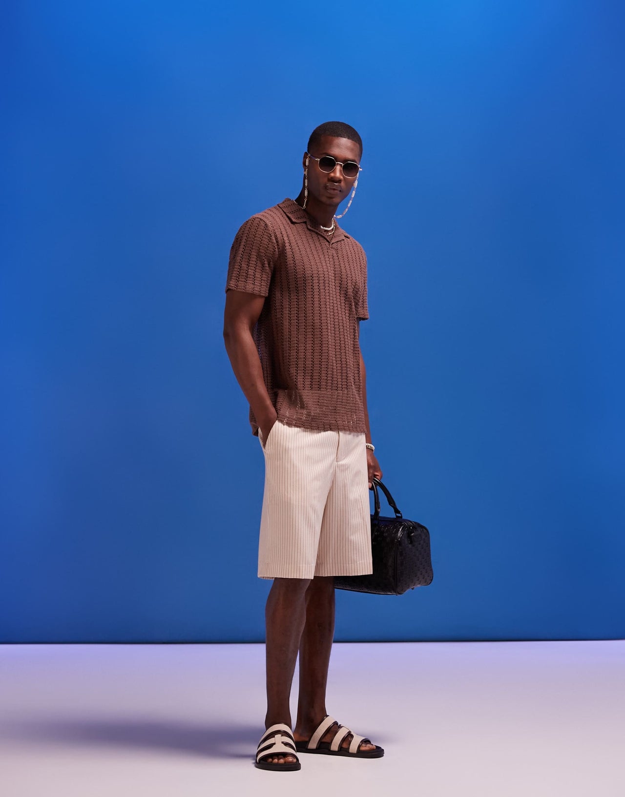 ASOS DESIGN polo in brown crochet fabric