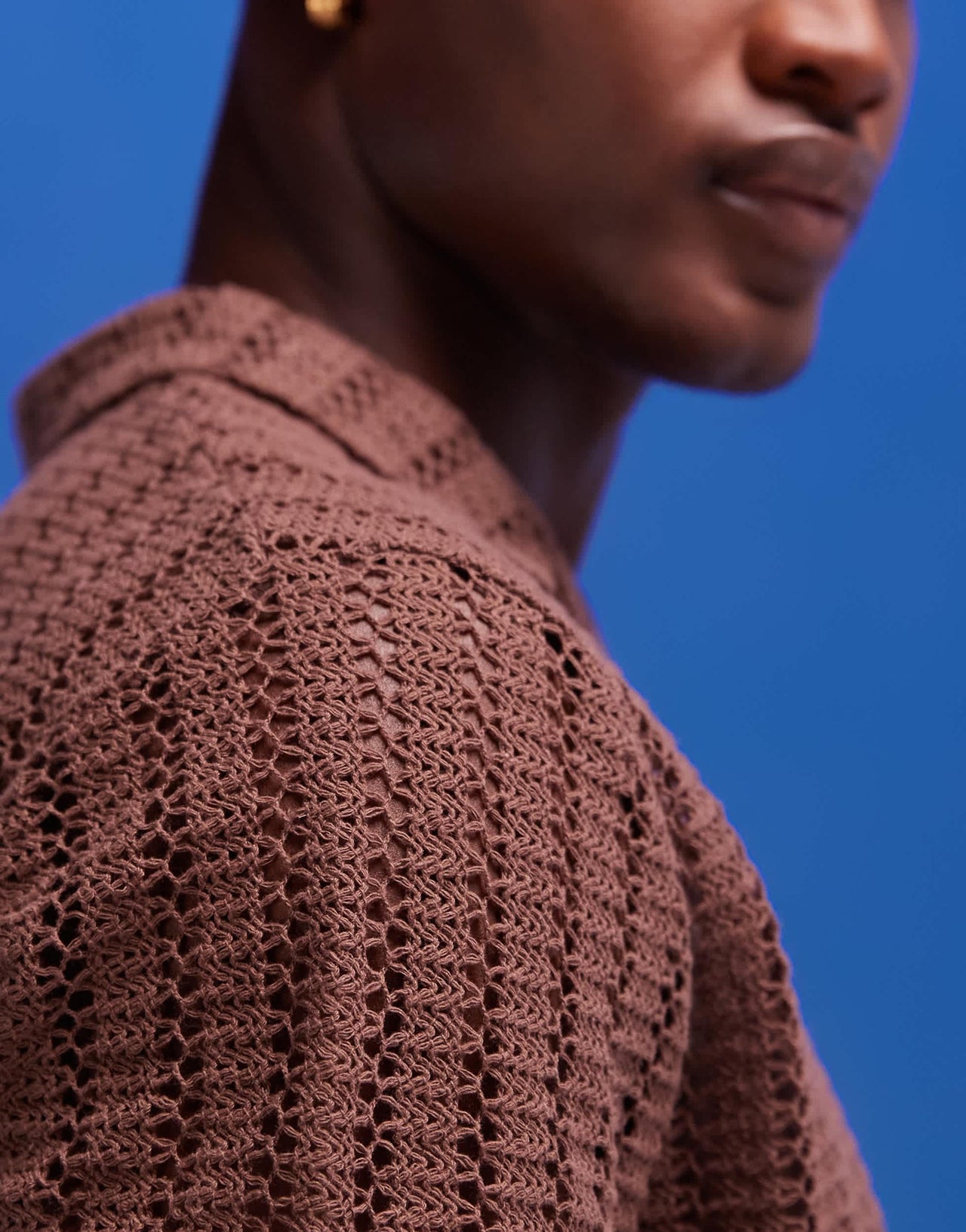 ASOS DESIGN polo in brown crochet fabric