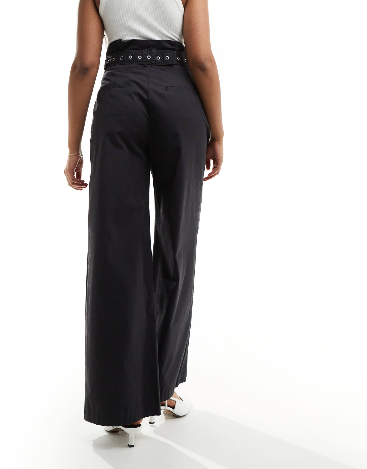 & Other Stories wide leg trousers with utility eyelet belt in black