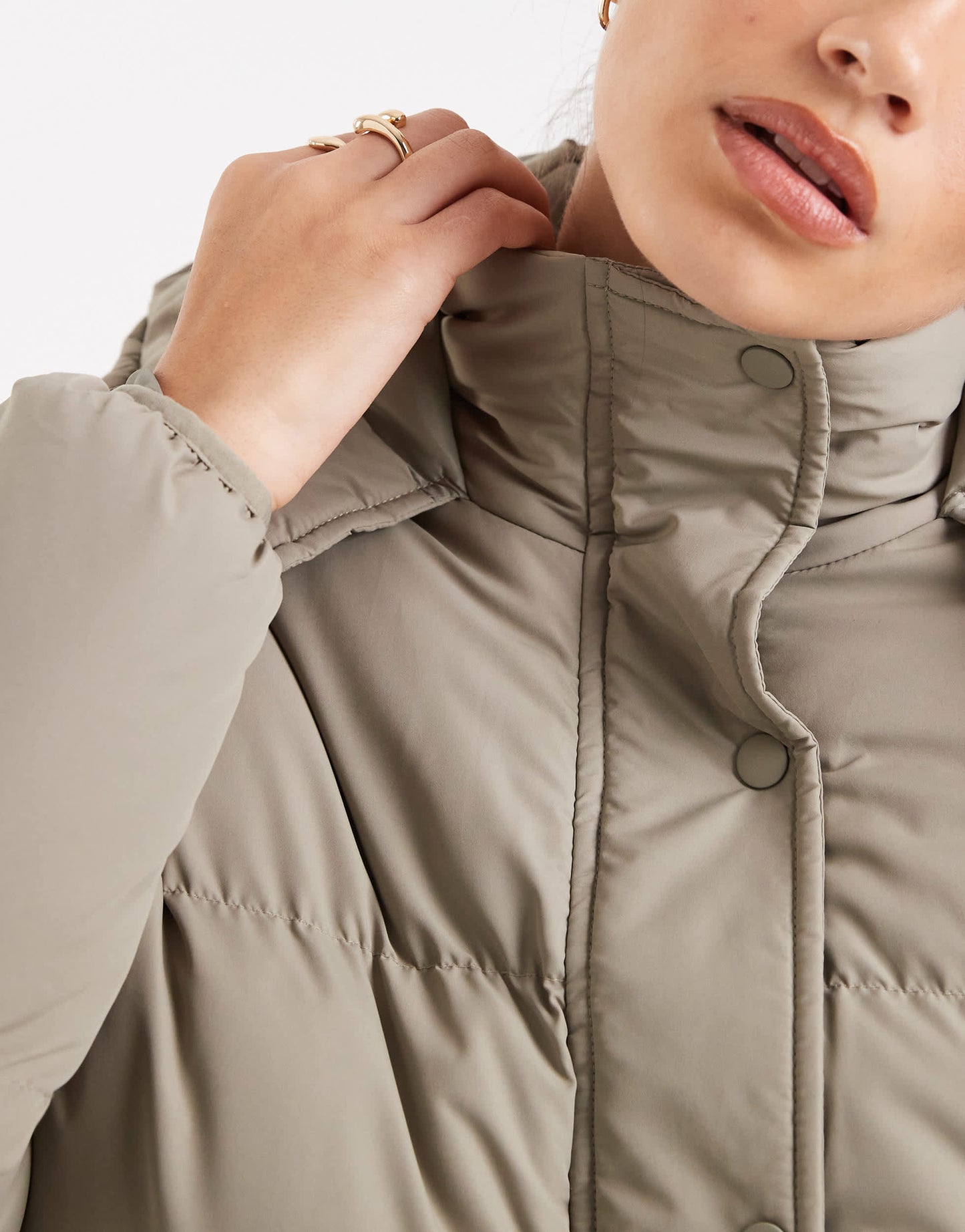 Brave Soul hooded cropped puffer jacket in sage green