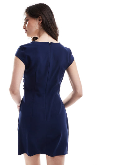 ASOS DESIGN asymmetric neckline mini dress in navy