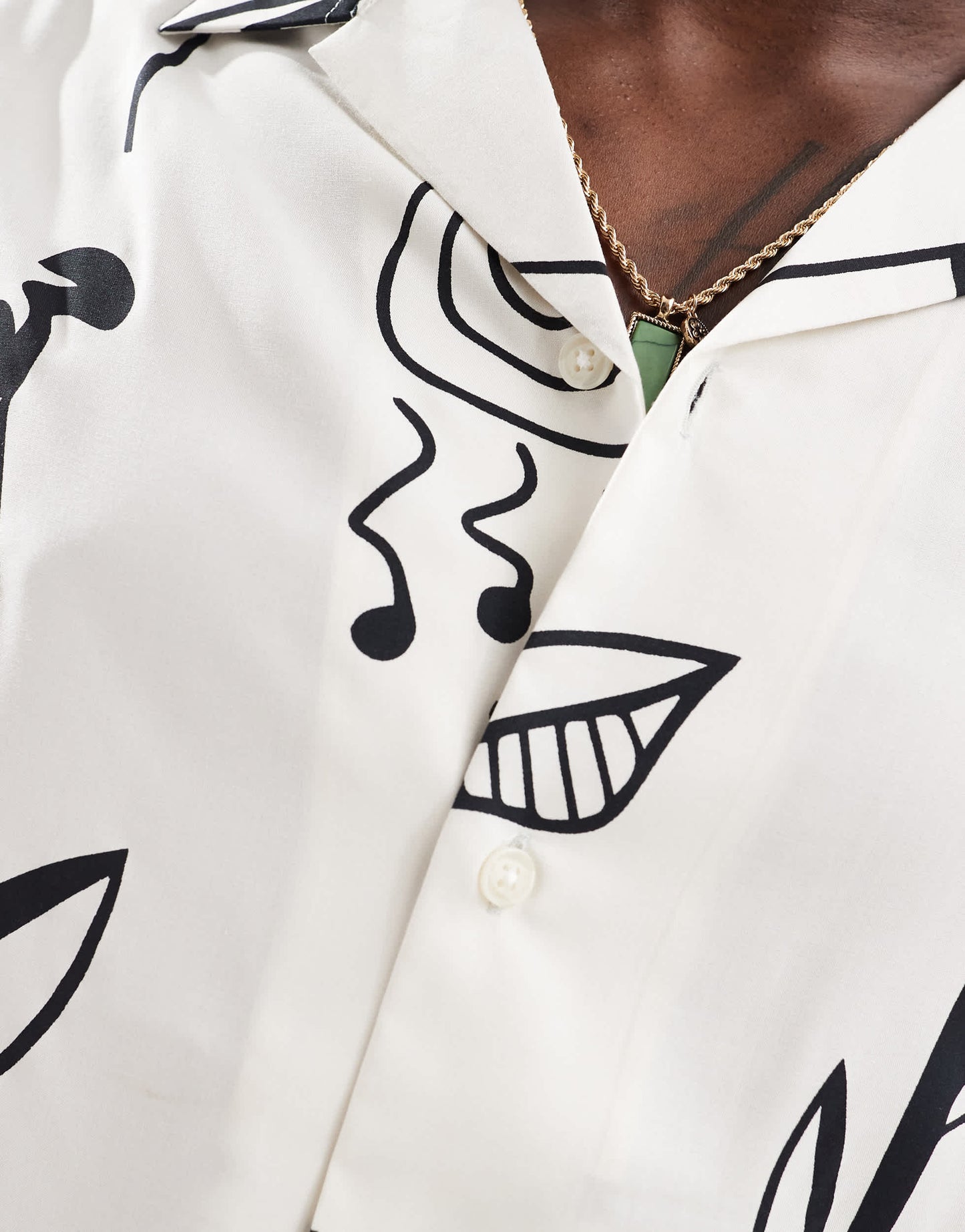 Selected oversized revere collar shirt with art print in white