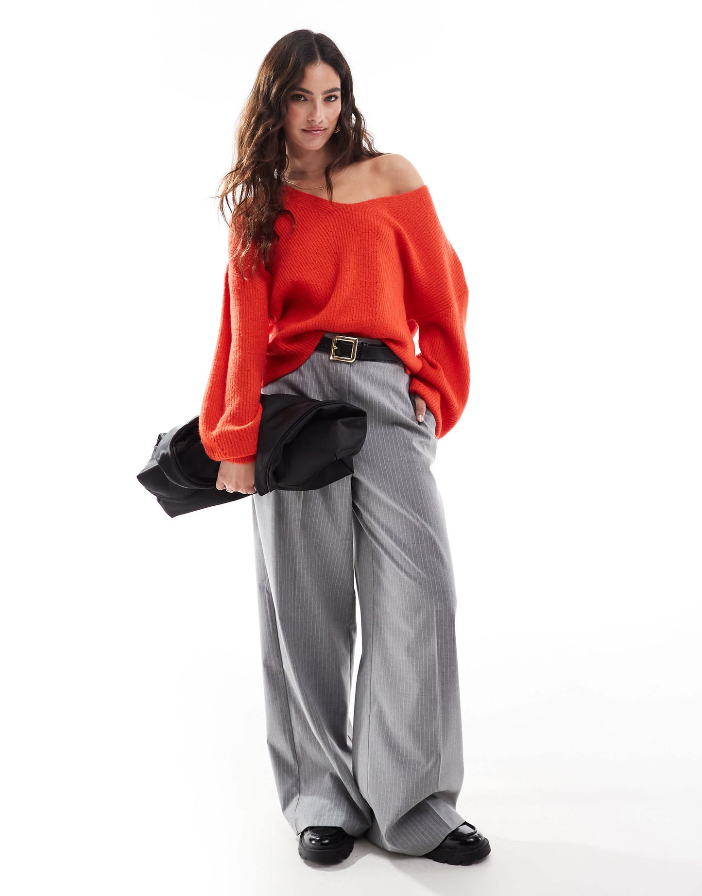 Threadbare fluffy v-neck slouchy jumper in red