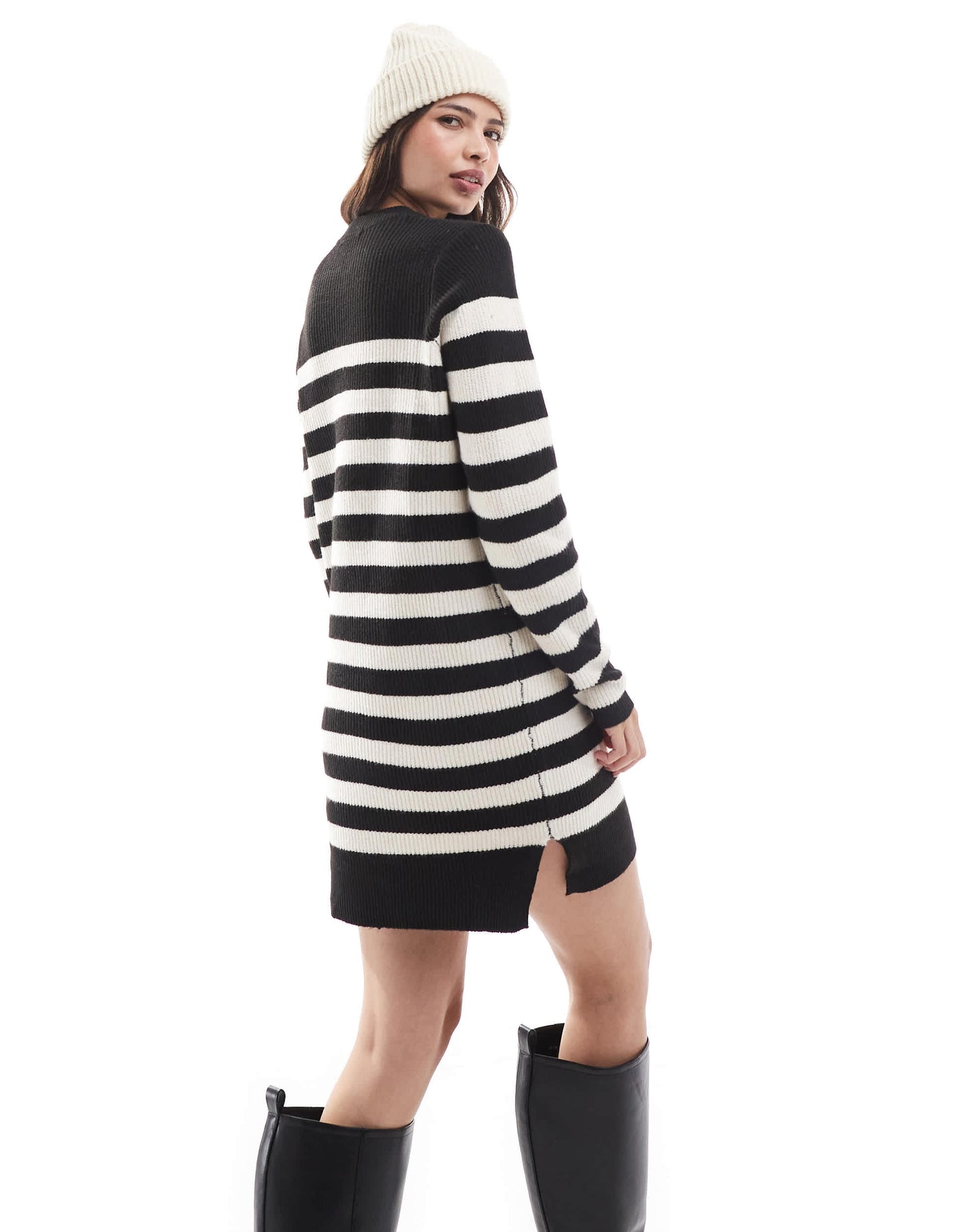 Threadbare Evie midi jumper dress in black and white stripe