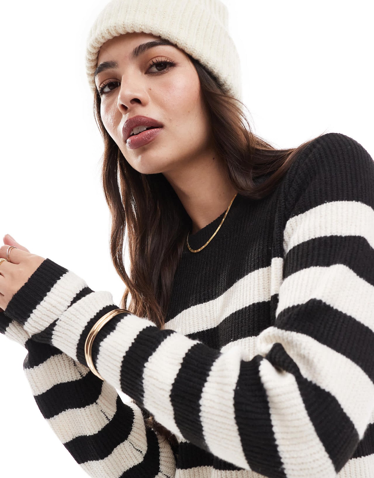 Threadbare Evie midi jumper dress in black and white stripe