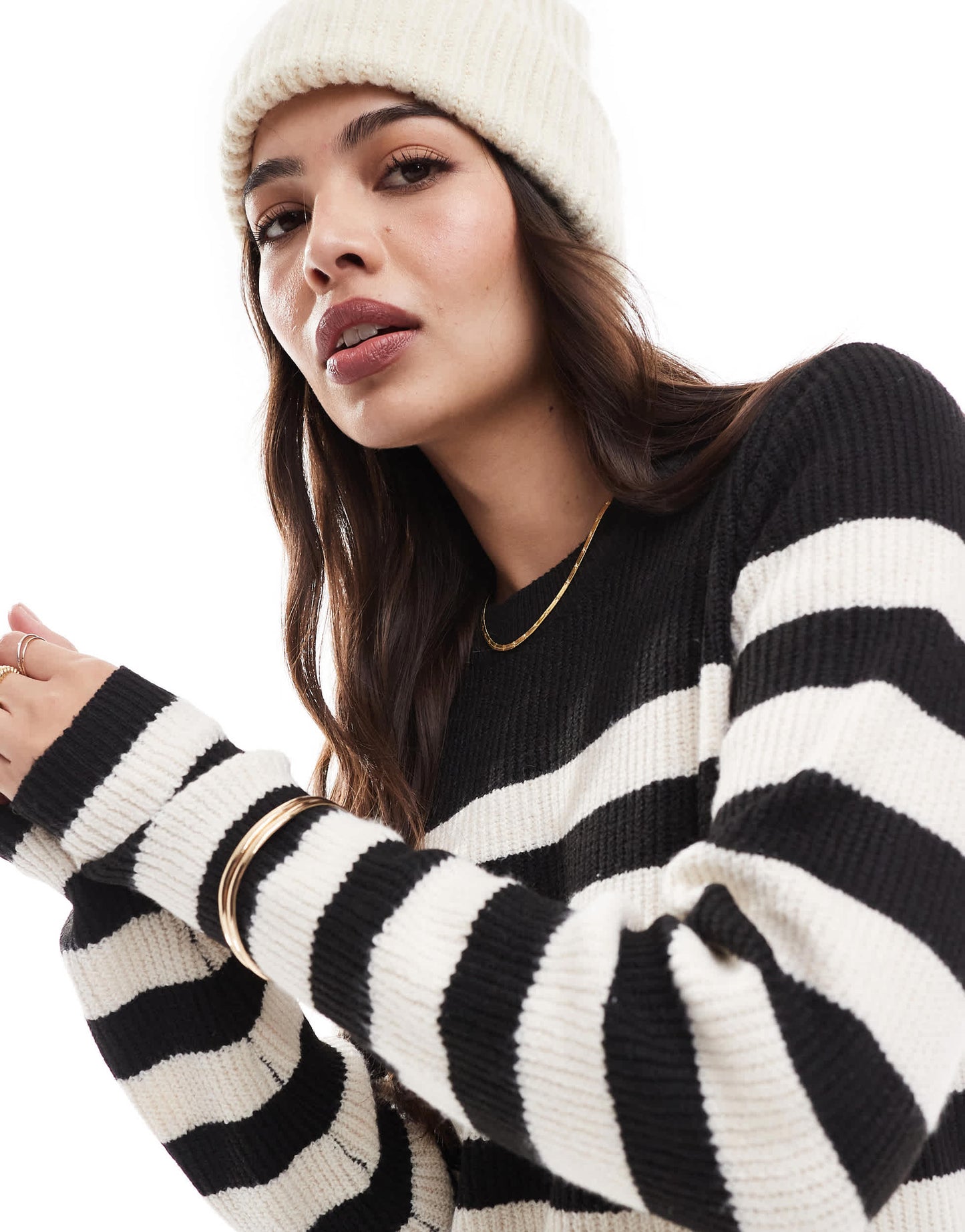 Threadbare Evie midi jumper dress in black and white stripe