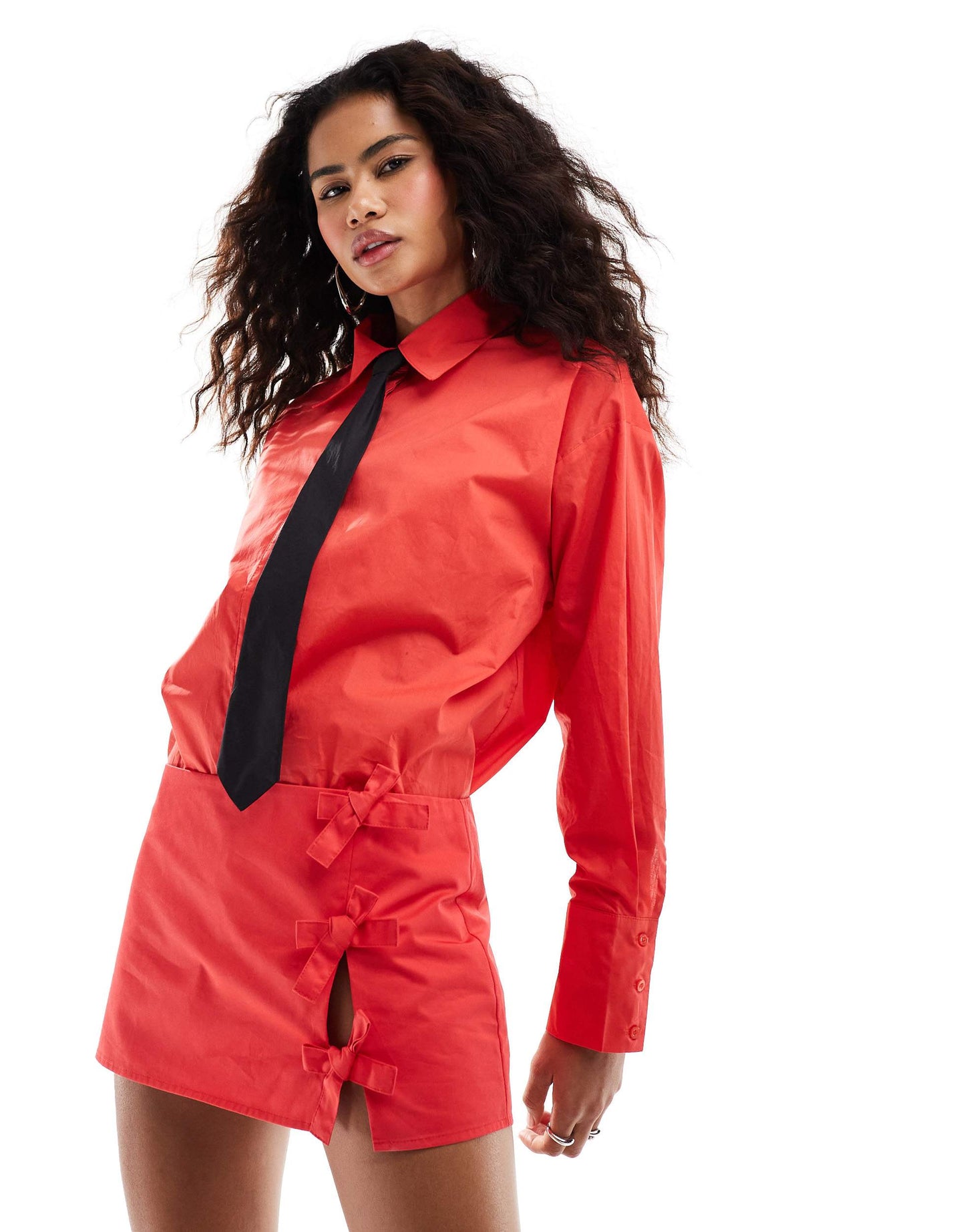 Lioness bow side cut out ultra mini skirt co-ord in red
