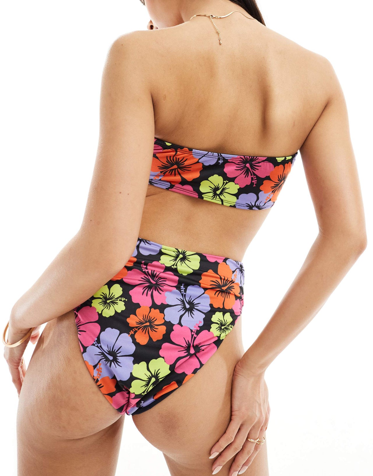 ASOS DESIGN Becky sleek bandeau bikini top in  floral hibiscus