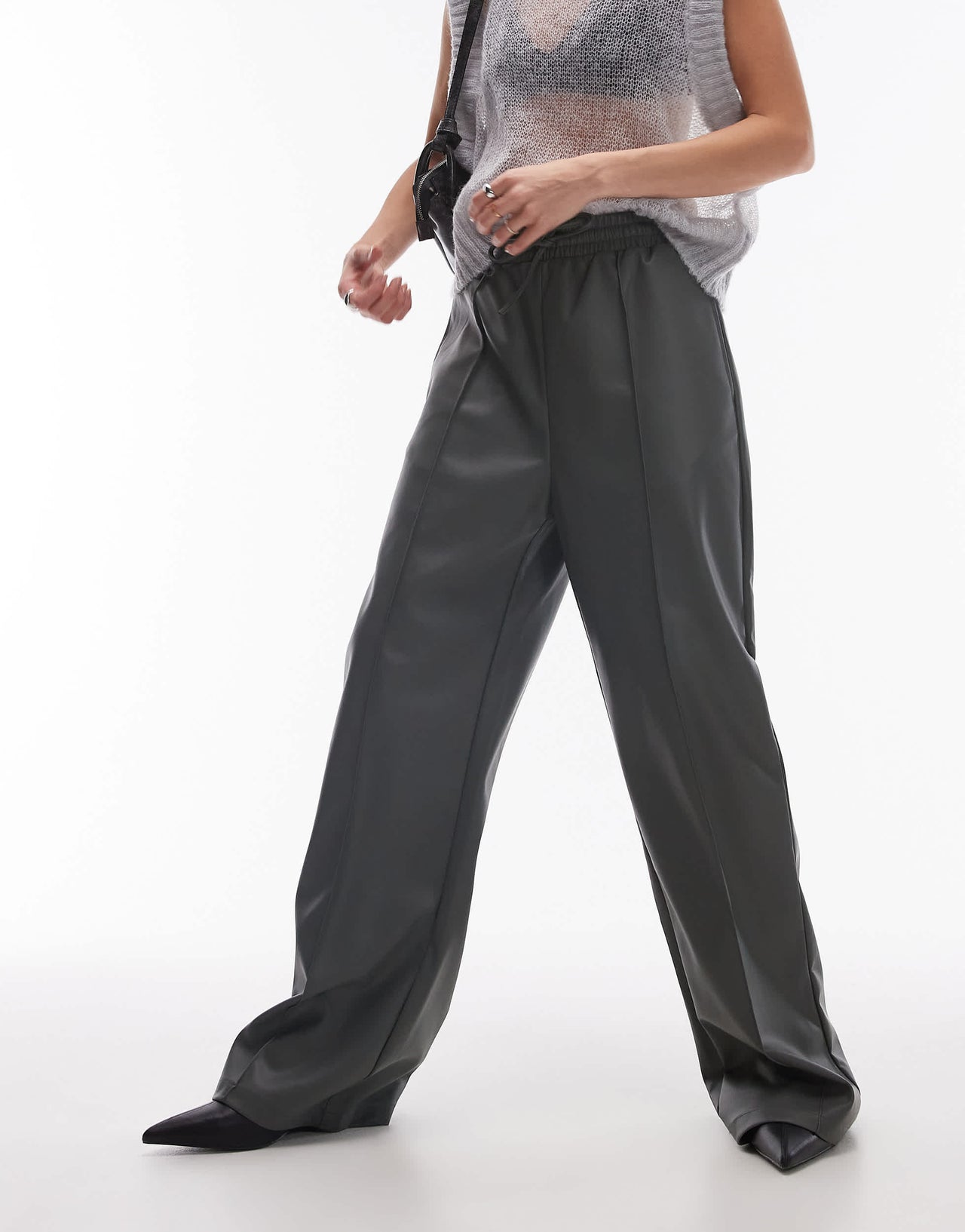 Topshop faux leather jogger in dark grey