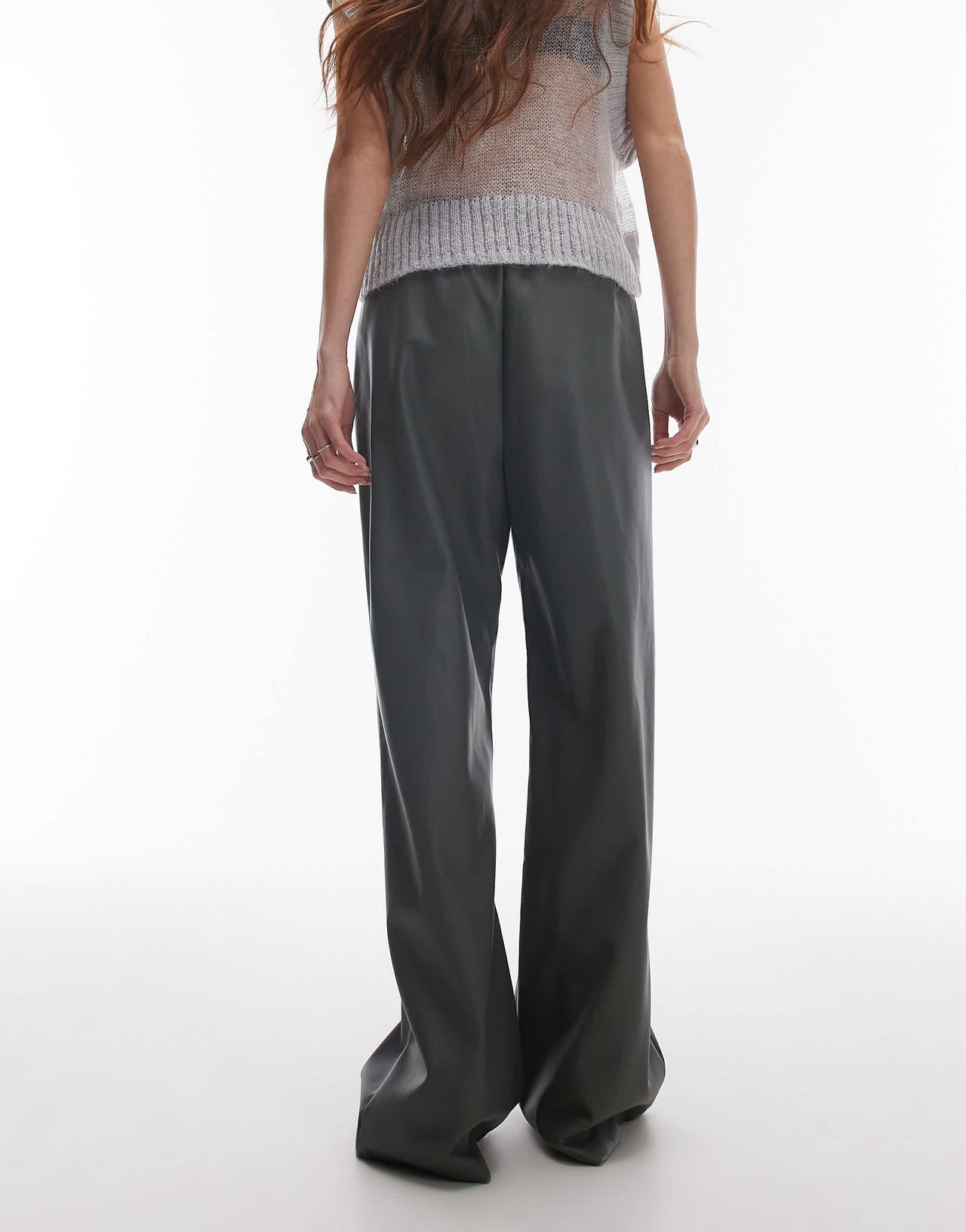Topshop faux leather jogger in dark grey