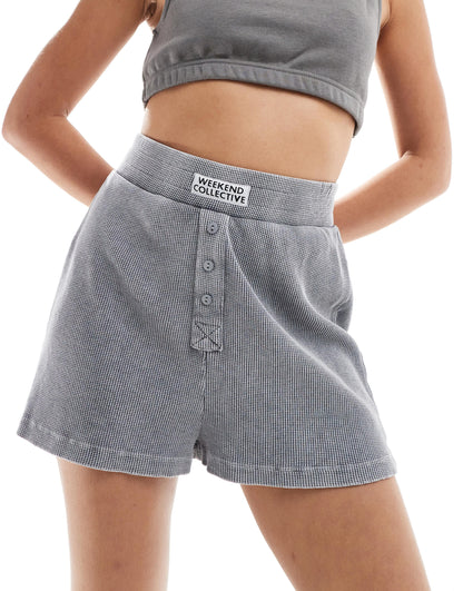 ASOS Weekend Collective waffle boxer shorts in acid wash grey