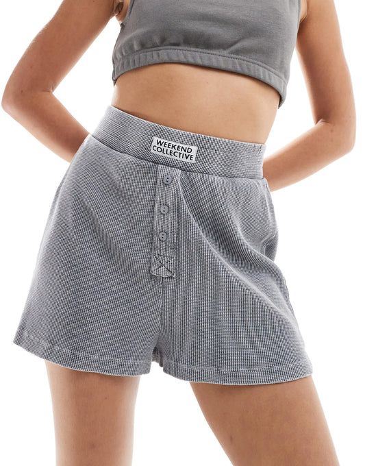 ASOS Weekend Collective waffle boxer shorts in acid wash grey