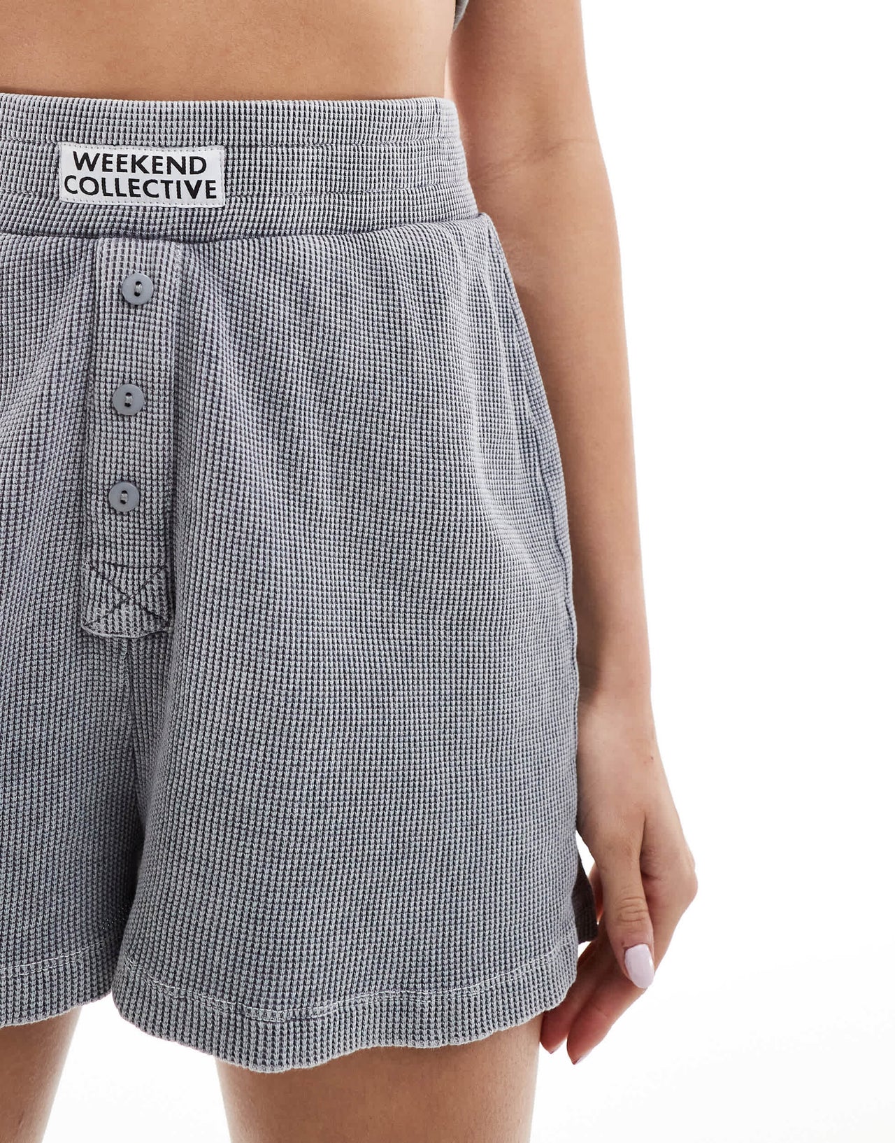 ASOS Weekend Collective waffle boxer shorts in acid wash grey