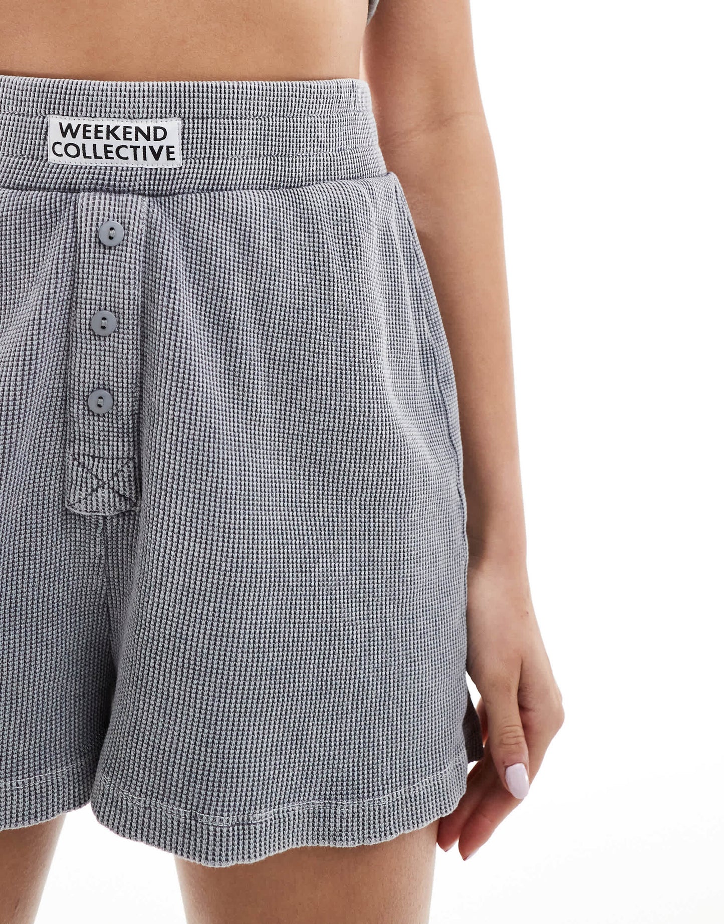 ASOS Weekend Collective waffle boxer shorts in acid wash grey