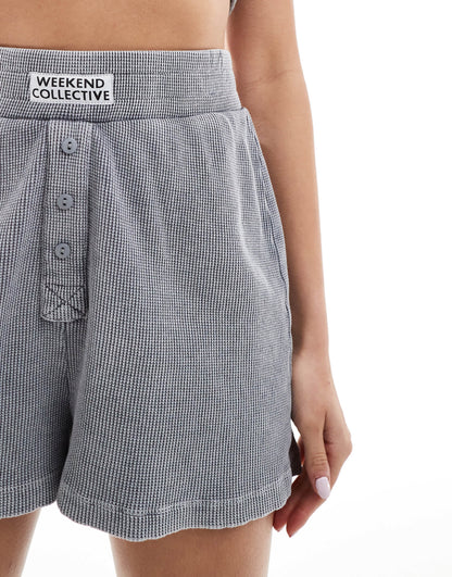 ASOS Weekend Collective waffle boxer shorts in acid wash grey