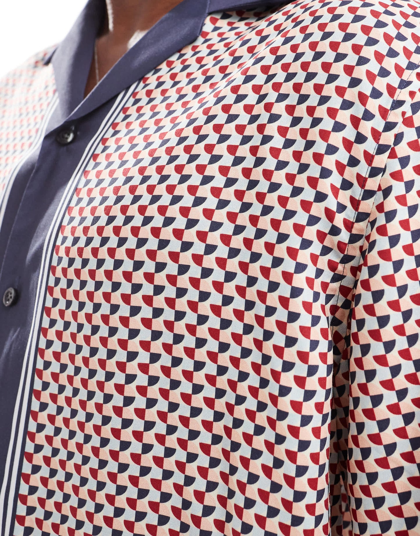 Selected oversized revere collar shirt with boarder print in navy