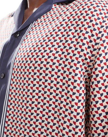 Selected oversized revere collar shirt with boarder print in navy