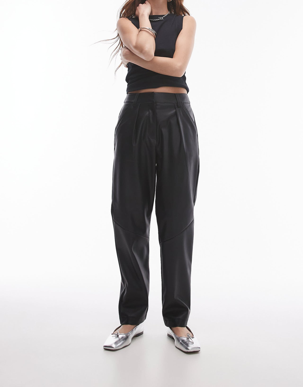 Topshop faux leather peg trouser in black