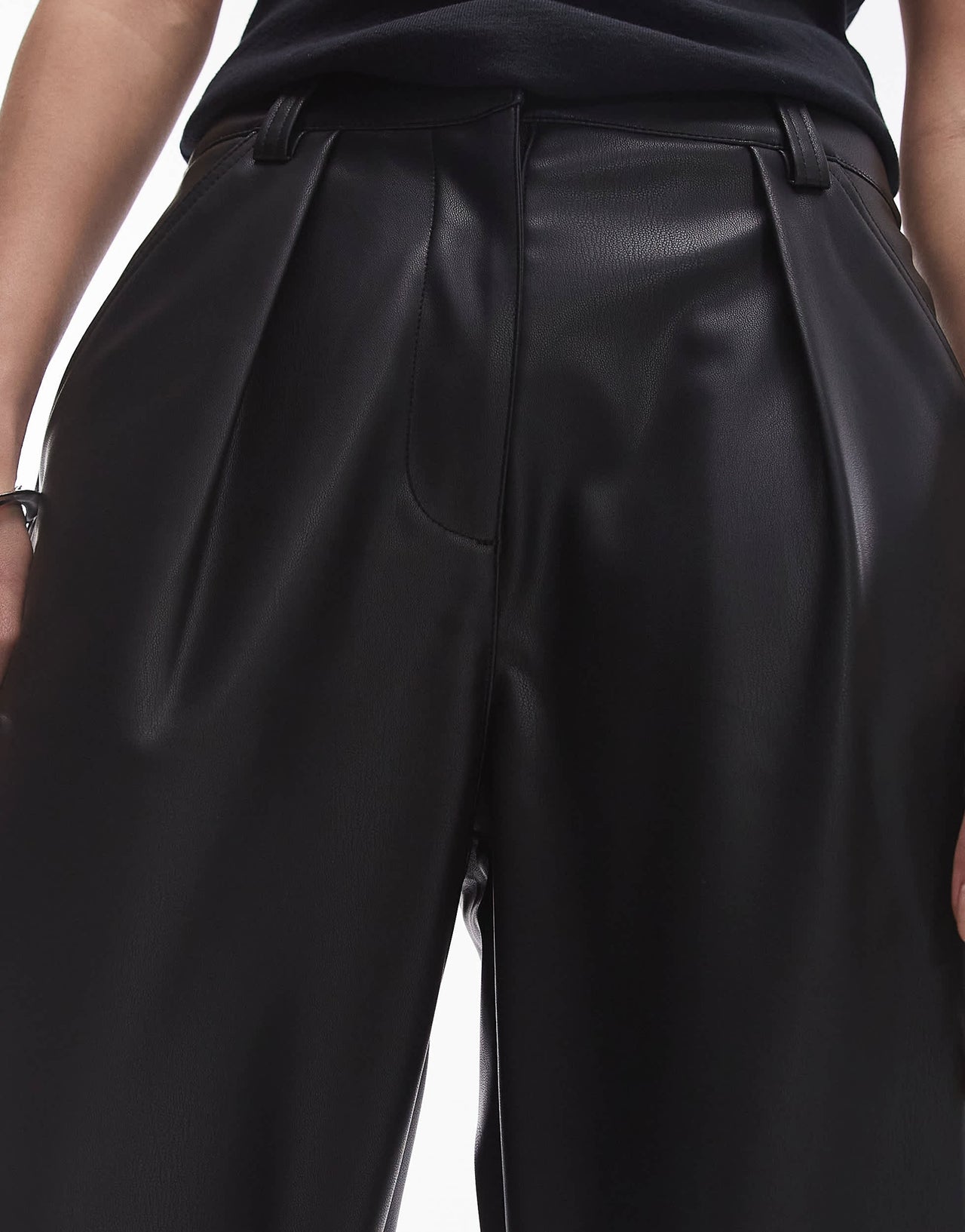 Topshop faux leather peg trouser in black