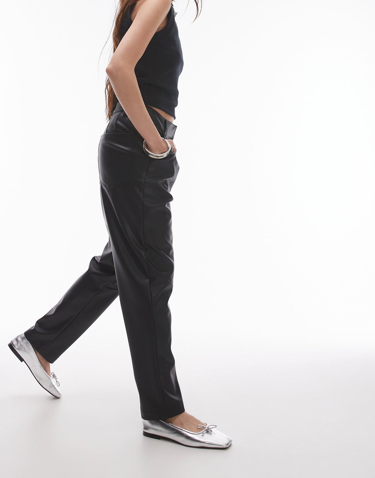 Topshop faux leather peg trouser in black