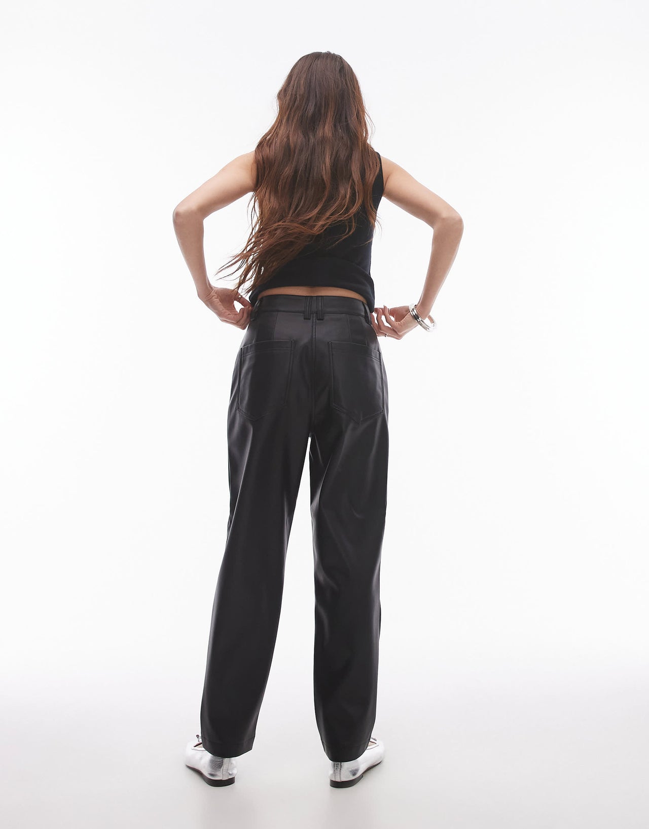 Topshop faux leather peg trouser in black