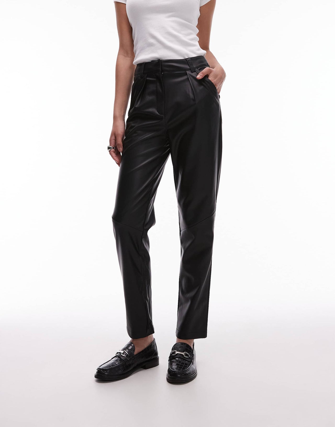Topshop Tall faux leather peg trouser in black
