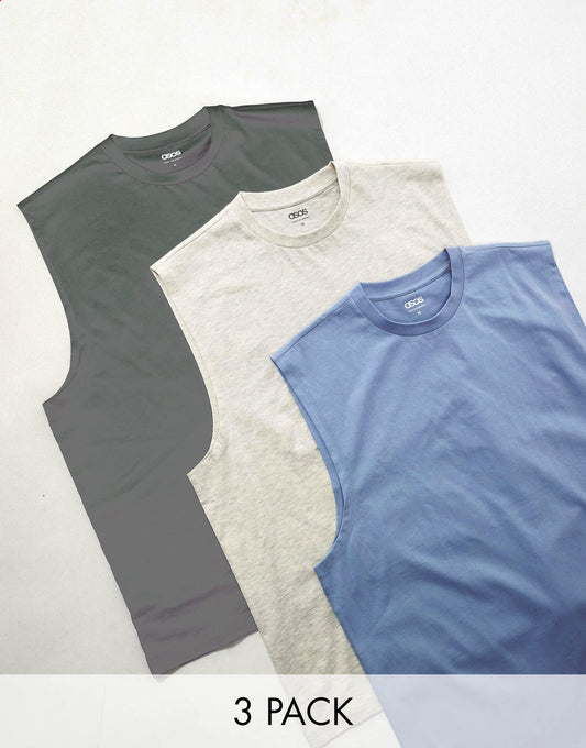ASOS DESIGN 3 pack oversized tank in multiple colours