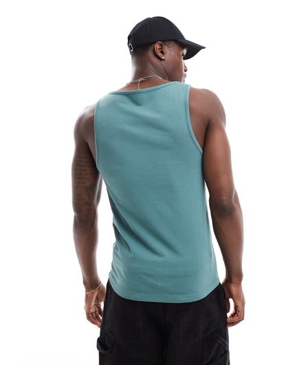 ASOS DESIGN essentials 2 pack muscle fit vests in stone and mid green